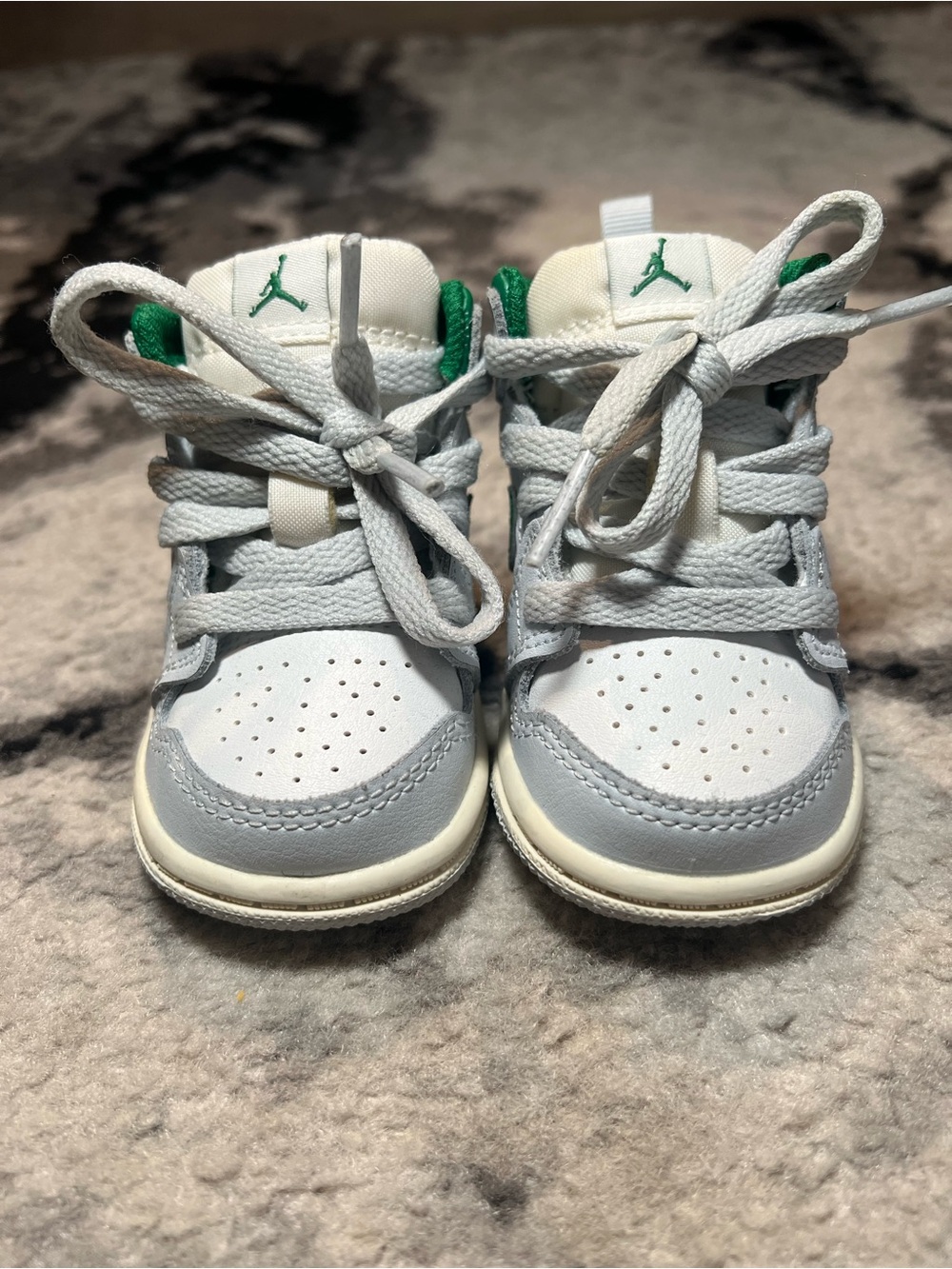 Jordan Kids White, Light Gray & Green High-Top Sneakers